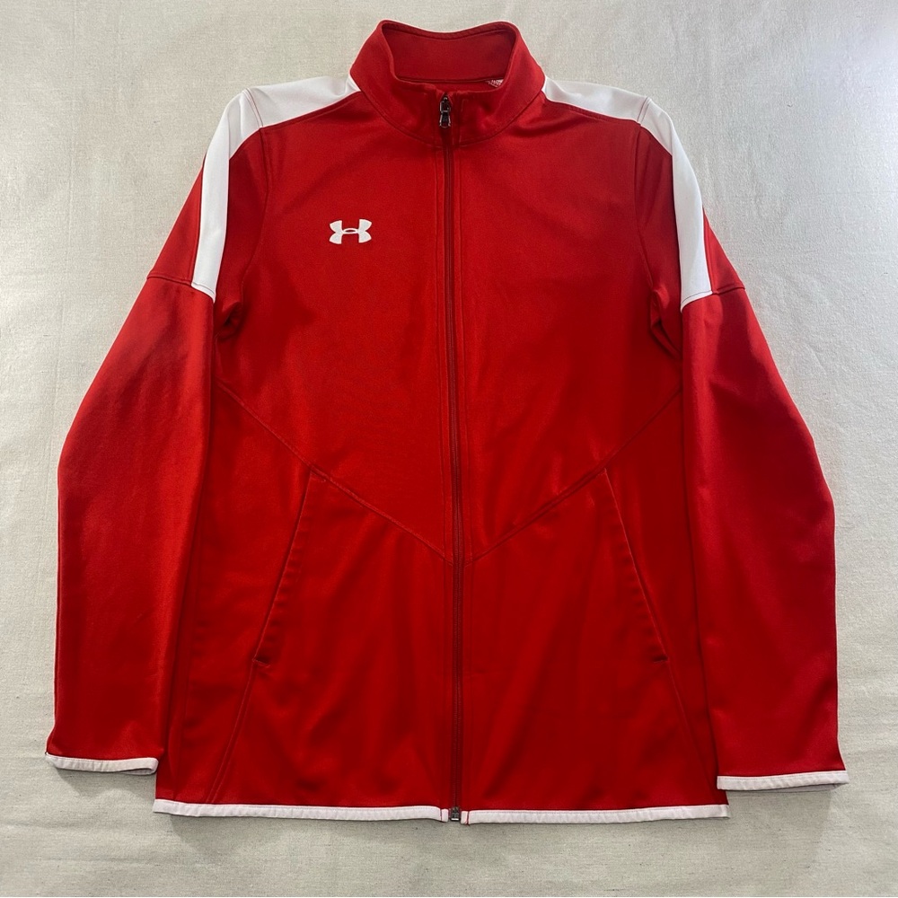 Under Armour Women's Team Warm-Up Full Zip Track Sports Jacket Loose Red White